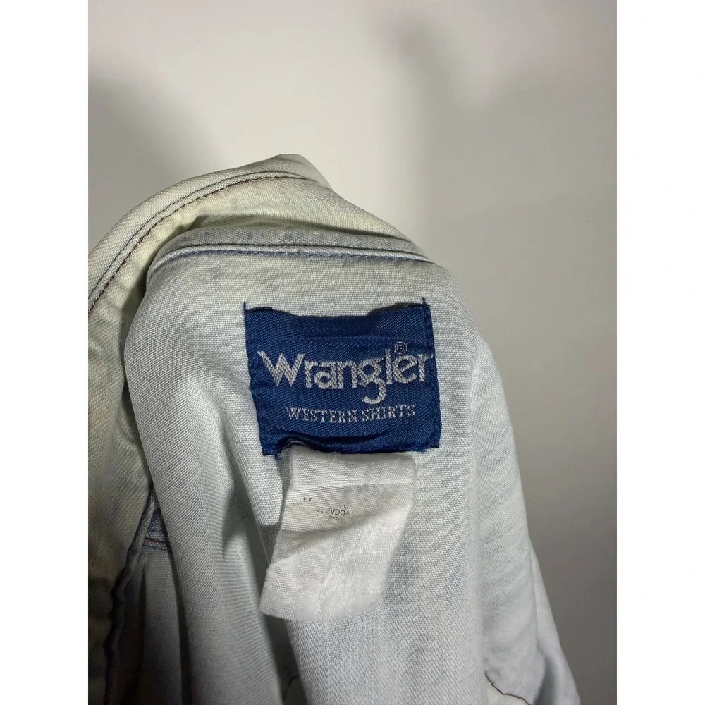 Wrangler Western Denim Shirt Mens XL Light Acid Wash Pearl Snap Long Sleeve